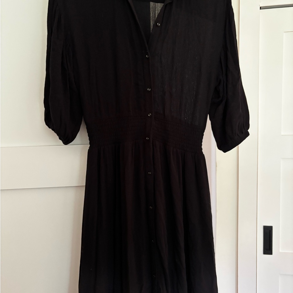 Z Supply Black Button-Front Midi Dress